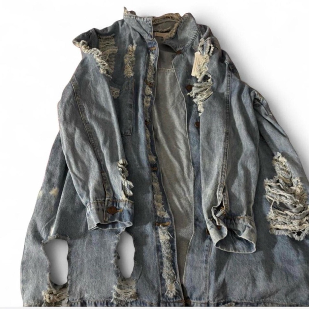 Distressed Light Blue Denim Jacket - Casual Women’s Coat